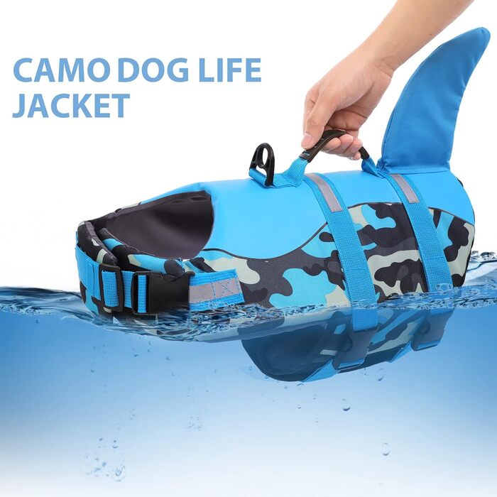 Спасальний жилет для собак 'Hai', блакизно-камуфляжний, XL (набір 1), безпечний для водних розваг