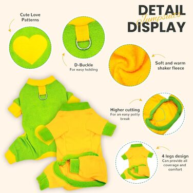 Піжама для собак маленьких порід, фліс, теплий пуловер, комплект 2 шт., X-Small (довжина спини до 22 см), зелений