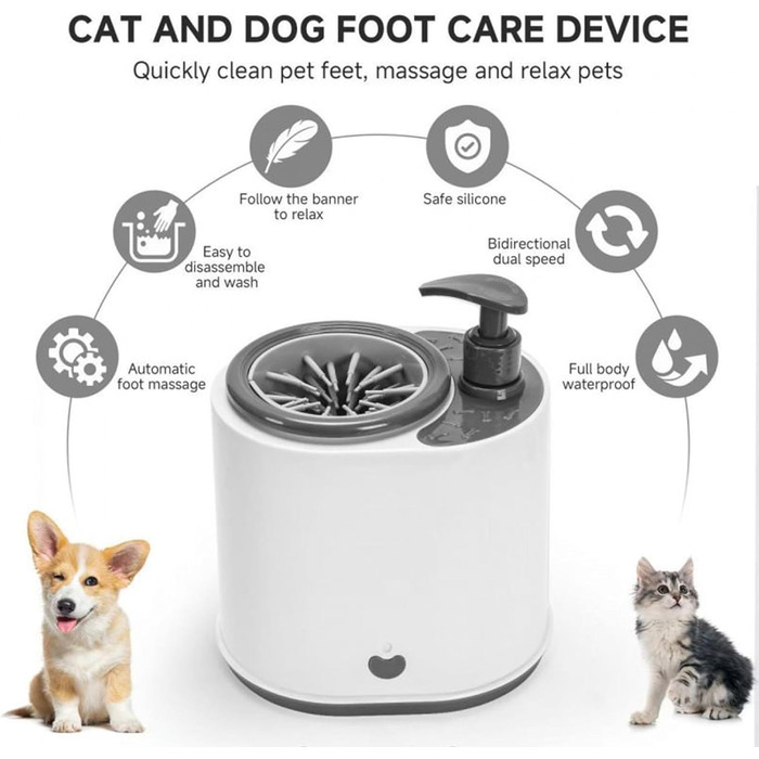 Автоматичний мийка лап для собак | Масажер лап | Мийка лап з м'якими щітками та мильним резервуаром | Для цуценят, котів, прогулянок