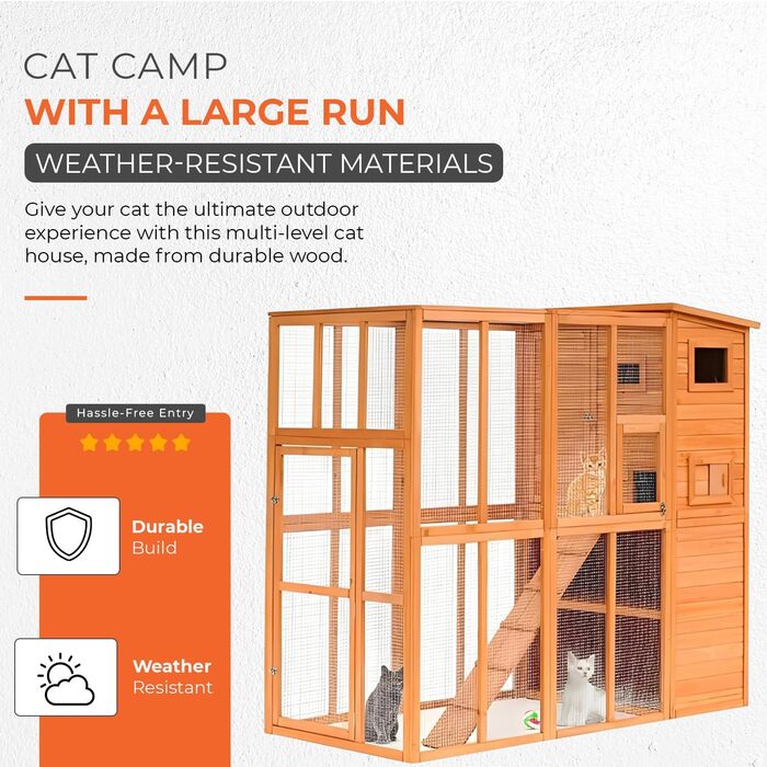 Кітложка InTheMarket з великим вольєром, повністю закрита, багатоповерховий будиночок, міцна конструкція, асфальтовий дах, 190 x 84 x 175 см