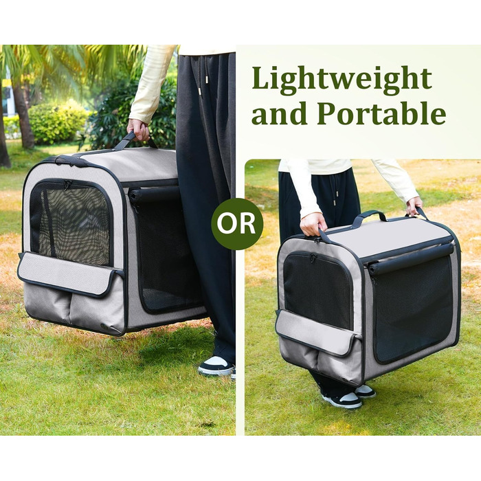 Pecute Розширювана переноска для котів та маленьких собак, транспортна сумка-переноска, розкладний бокс для котів, сіра/зелена, 61x52x45 см