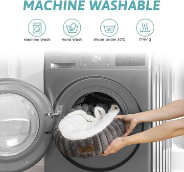 Крісло-гніздо для собак COZY KISS з ковдрою, м'яке антистресове ліжко для середніх та великих собак, кругле затишне ліжко-донат з штучним хутром та неслизьким дном (89x89x18 см, сірий, 58x58x15 см)