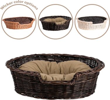 Корзина для собак та котів з плетеної лози e-wicker24 – зручне ліжко для тварин (100 x 70 см, темно-коричневий)