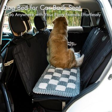 Крісло-підстилка для собак у машину, захисний чохол на заднє сидіння, водовідштовхувальний дизайн, зручне та безпечне для подорожей, розмір 160 x 24 x 24,8 см (Шахматка Pure Grey)