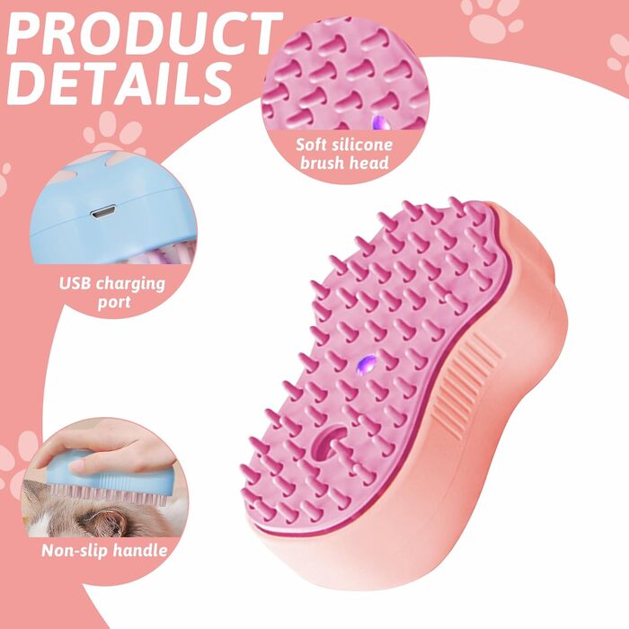 Щітка для котів та собак з водою, самоочисна, з резервуаром та розпилювачем, для масажу та видалення шерсті (Рожевий, Синій, Зелений) (2 шт. рожеві)