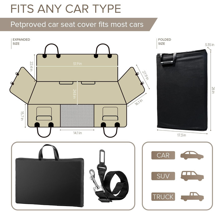 Подовжувач для заднього сидіння вантажівки XL для собак, жорстка підставка, чохол на сидіння для автомобіля для собак, міцна гамак для собак в автомобілі, водонепроникні чохли для сидінь для домашніх тварин для вантажівок, F150, Ram1500 та великі SUV, сір