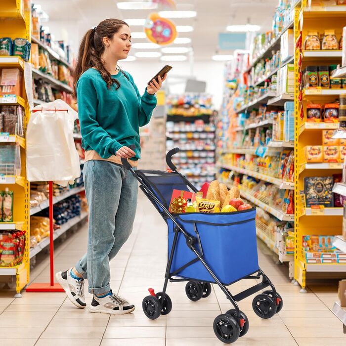 Візок для собак Wedyvko, велика місткість, для середніх собак, з пакетами для вигулу та диспенсером, кишеня для зберігання, без блискавки, легкий доступ, візок для котів/дітей (Блакитний)