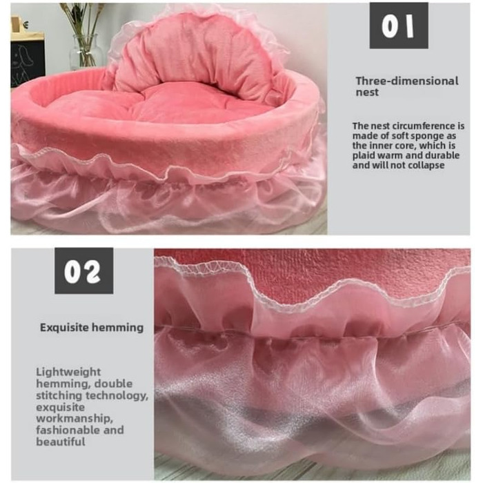 Крісло-лежанка для собак та котів Pistro Rosa Prinzessin - зручне, знімне, з антиковзною основою та мереживом