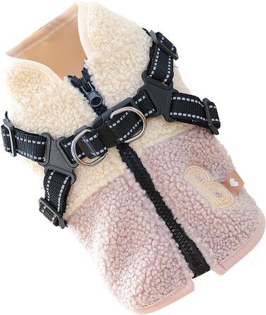 Теплий зимовий одяг для собак | Вітронепроникний, з флісовою підкладкою | Для цуценят та середніх собак | Підходить для прогулянок, спорту та активного відпочинку на вулиці (рожевий та білий)