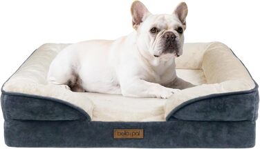 Ортопедичне ліжко для собак BELLA & PAL, 71x59 см - зручне собаче ліжко з ефектом пам'яті, водовідштовхувальний вкладиш, знімний фланелевий чохол, неслизьке дно, сіре