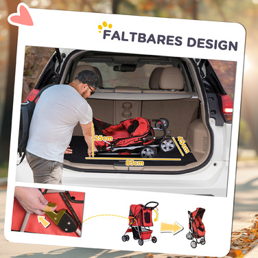 PawHut Dog Buggy Візок для собак червоного кольору, Коляска для собак Коляска Джоггер Причіп, легкий і складаний | Аосом