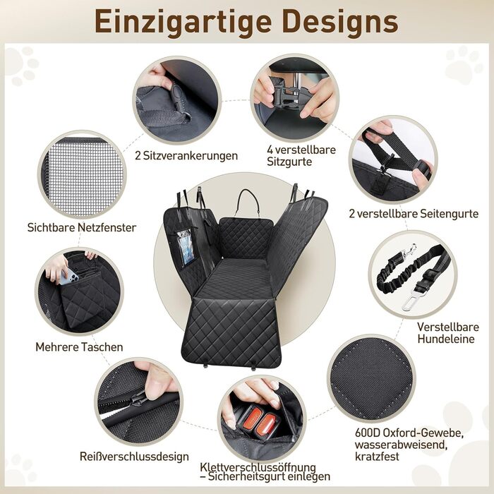 Накидка для собак у машину Gimars, 157x137 см, чорна, водовідштовхувальна, з віконцем