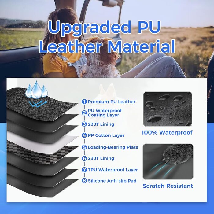 Подовжувач для заднього сидіння автомобіля для собак – чохол на сидіння з PU-шкіри, міцний, 100% водонепроникний, стійкий до подряпин та ковзання, підходить для автомобілів та SUV (витримує 180 кг), великий, чорний