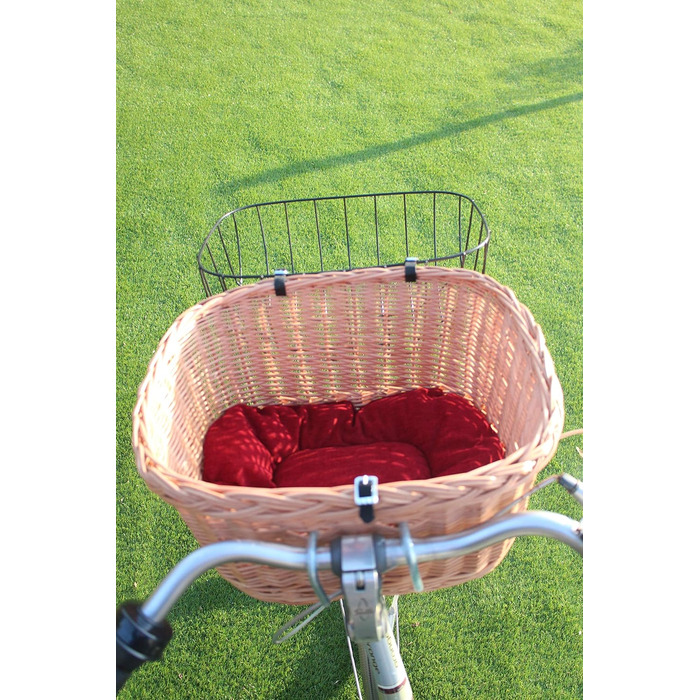 Кошик для велосипеда Marcus Hundefahrradkorb для руля з лози з металевою сіткою та подушкою XL або XXL, натуральний кошик для велосипеда (XL з подушкою)