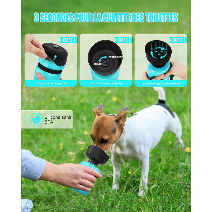 Складана пляшка для води для собак Lesotc 520 мл, блакитний колір, для прогулянок та подорожей