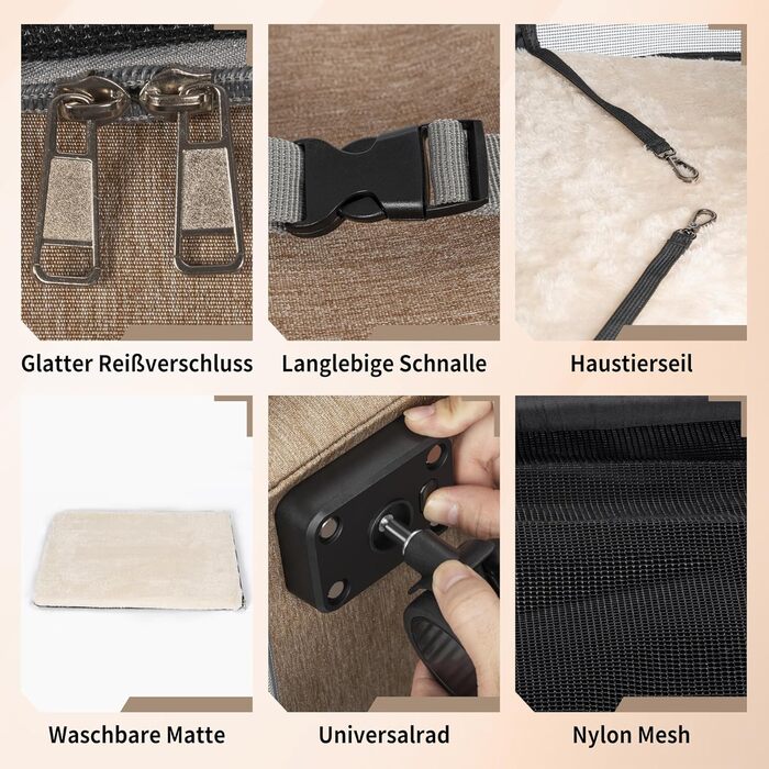 Рюкзак-переноска для кота OUUTMEE з візком, до 20 кг, велика, дихаюча, бежева