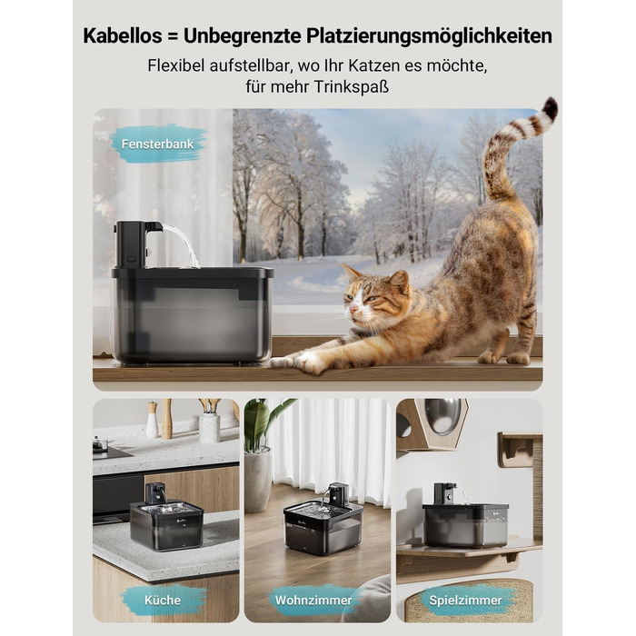 Бездротовий фонтан для котів DownyPaws 2,5 л з датчиком руху чорний