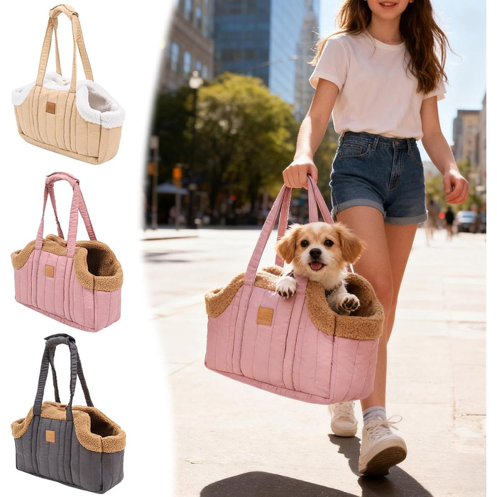 Сумочка для собак до 7.5 кг, тепла флісова переноска для цуценят та собак, зворотна транспортна сумка - переноска з плечовим ремінцем та сумкою для зберігання (Рожевий)