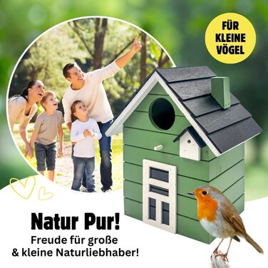 Пташник Vogelhaus No.64 - ідеальне місце для малих птахів (синиць, зябликів, сніжників). Підходить для декору інтер'єру та як гніздовий будиночок на вулиці. Темно-зелений колір.