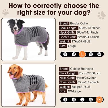 Рушник для собак, мікрофібра, середні та великі породи - сірий, швидке сушіння, супер вбирання, для собак та котів (фіолетовий, XXL), 2 сторони сірий/фіолетовий