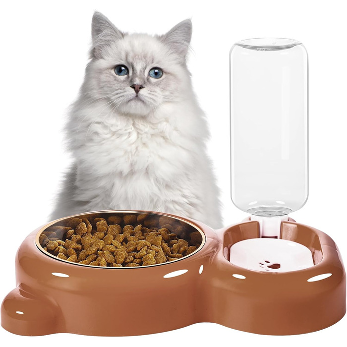 Набір мисок для собак і котів з диспенсером води та миска з нержавіючої сталі (колір: коричневий)