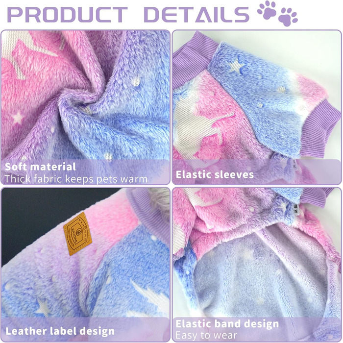 Піжама для собак XPUDAC, фліс, теплий пуловер для маленьких та середніх собак, дівчаток та хлопчиків, тепла зимова одяг для собак, теплий зимовий костюм, для дітей, розмір S, світиться в темряві, розмір XS (обхват грудей 31.75 см)