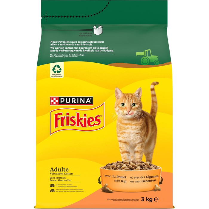 Сухий корм для дорослих котів Friskies з куркою та овочами, повнораціонний, 3 кг