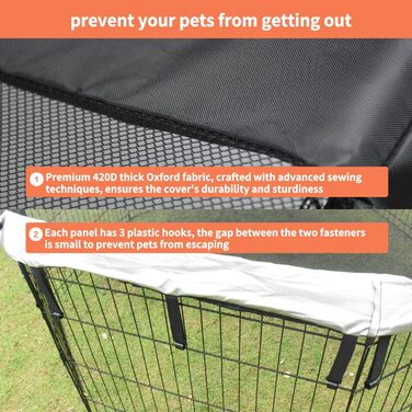 Захист для собачого вольєра Zuisfau, сітчаста верхня частина, сумісний з 61 см, 8 панелей, металевий вольєр, чорний, з гачками. (Тільки захист, вольєр не входить до комплекту)