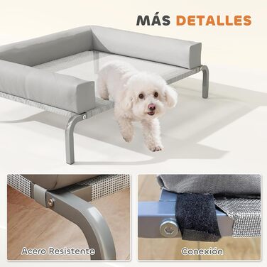 Охолоджуване ліжко для собак PawHut з знімними підсилювачами, підняте ліжко для маленьких собак, портативне, з дихаючою сіткою, сталевий каркас для використання в приміщенні та на вулиці, 90 x 65 x 30 см, світло-сірий