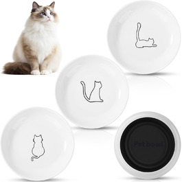 Набори мисок для котів FoiiLiio 6 шт. з кераміки (15x3.0 см) з антиковзким силіконовим дном. Підходять для котів та собак. Білий колір (3 шт. білі).