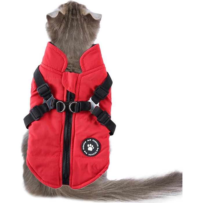 Теплий зимовий одяг для собак: тепла куртка з блискавкою, зимовий одяг для цуценят, маленьких, середніх та великих собак (червоний, 2XL)