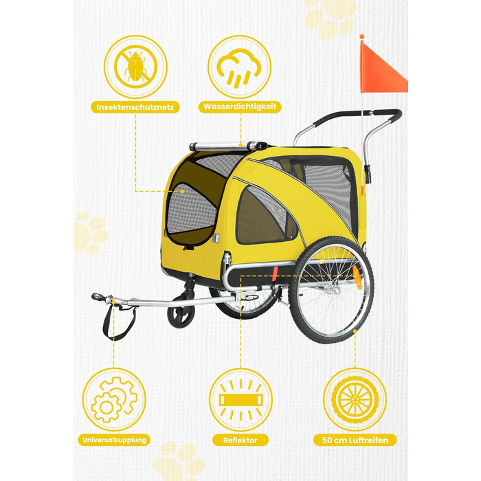 SEPNINE® Причіп для собак XL 2-в-1, велосипедний та візок для собак до 40 кг, складний з гальмами та зчіпним пристроєм, для середніх та великих собак - Синій (Жовтий - до 40 кг)