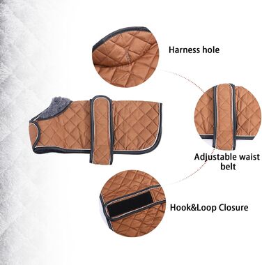 Зимовий теплий одяг для такс (дрібних та середніх) - куртка з плюшем, регульованим поясом та отвором для повірця, колір зелений, розмір L, колір коричневий