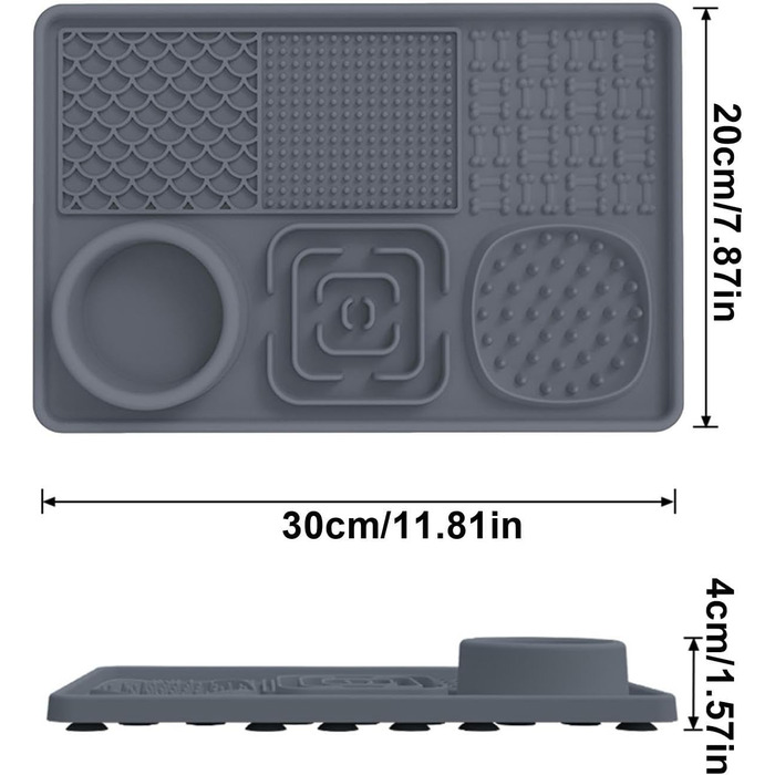 Килимок для собак і котів з силікону з присосками, антипригарний, для ласощів, сірий