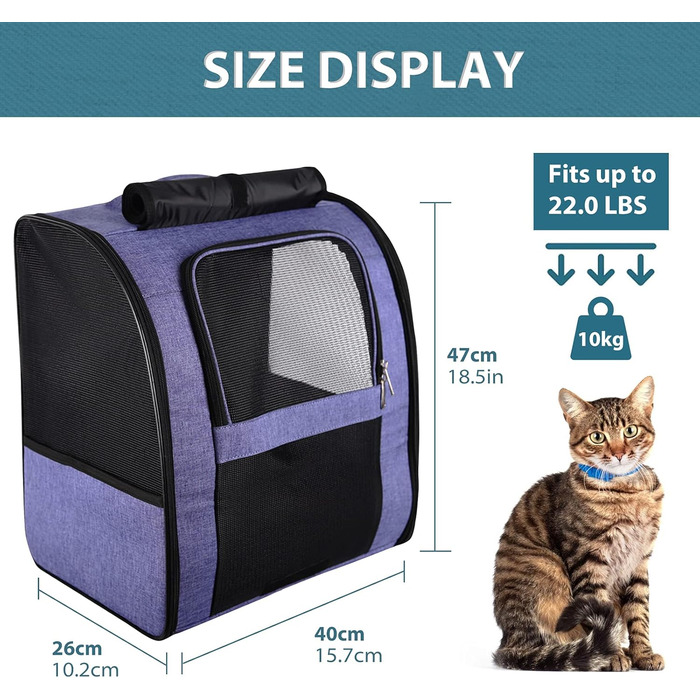 PETCUTE Рюкзак для собак і котів, переноска для тварин з сіткою, дихаючий рюкзак для вигулу, фіолетовий (M)
