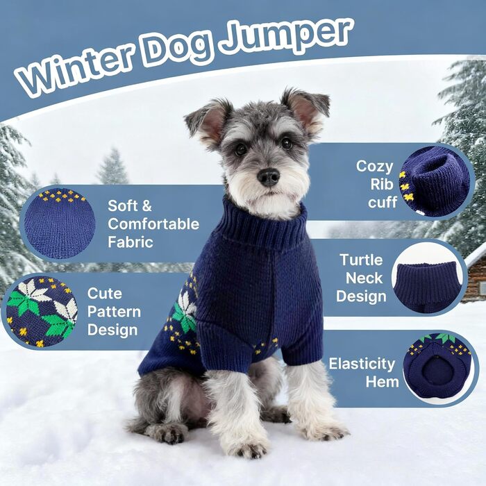 Теплий в'язаний пуловер для собак Rokragen Wepenherz, зимовий одяг для малих та середніх собак (Yorkie, Spitz, Schnauzer), колір navy, розмір S