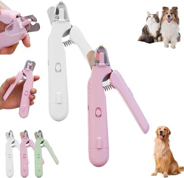 Набір для стрижки кігтів домашніх тварин з LED-підсвічуванням 2 в 1: стрижка та шліфування для собак та котів (рожевий+білий)