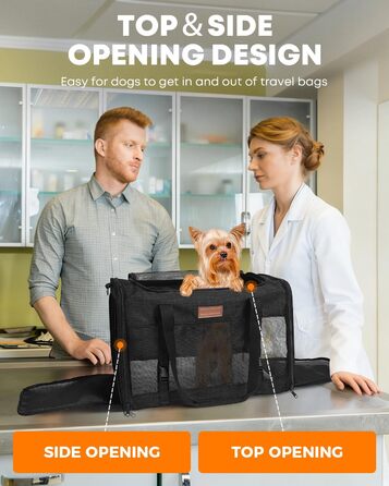FOXFOCUS Сумка-переноска для собак з м'якими боковинами – 50,8 x 33 x 33 см, безпечний автокрісло, до 6,8 кг, верхній та бічний вхід, велика переноска для тварин з антицарапковим сітком, чорна