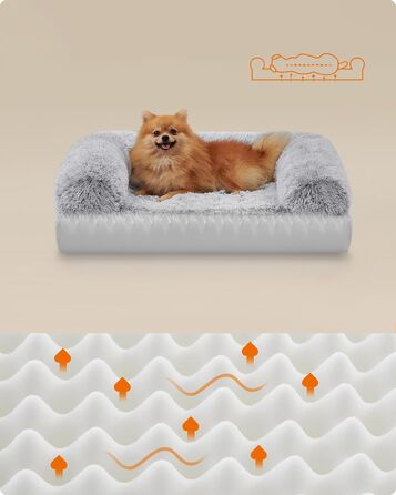 Ліжко для собак Feandrea FluffyHug, ортопедичне, середній розмір, знімний і праний чохол, піна, для малих порід, 76x58x23 см, сіре