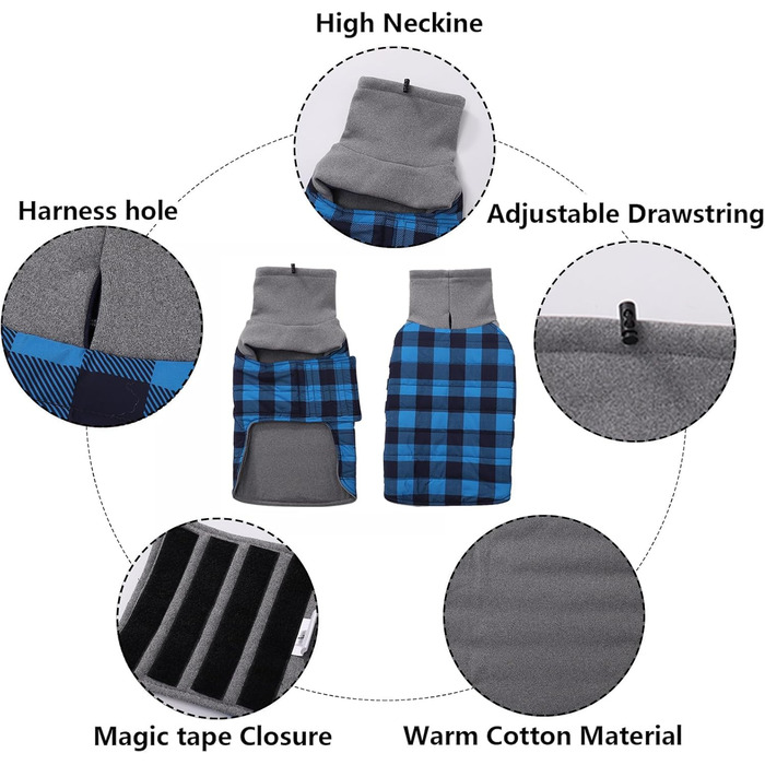Теплий водонепроникний зимовий одяг для собак (Такса) - блакитний, розмір L, в клітинку