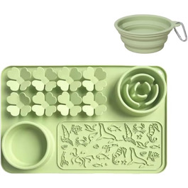 Силіконовий килимок проти протікання та миска для повільного годування собак та котів - килимок-нюхалка з присосками для собак та котів - повільне годування, тренування нюху, складаний портативний миска для корму (Зелений)