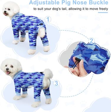 Піжама для собак Bienbee, комплект з 4 шт., розмір 3XL. М'яка, дихаюча, зручна, для цуценят та дорослих собак, великий вибір принтів (гусак, корова, блакитні акули, камуфляж)