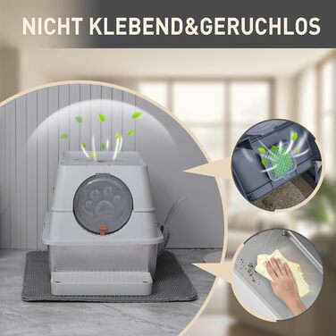 Місцезнаходження Katzenklo Edelstahl з кришкою, XXL туалет для котів закритий з двома відсіками для наповнювача, килимок для наповнювача та лопатка, двостулковий дизайн, легко чистити, утримує запах, сірий