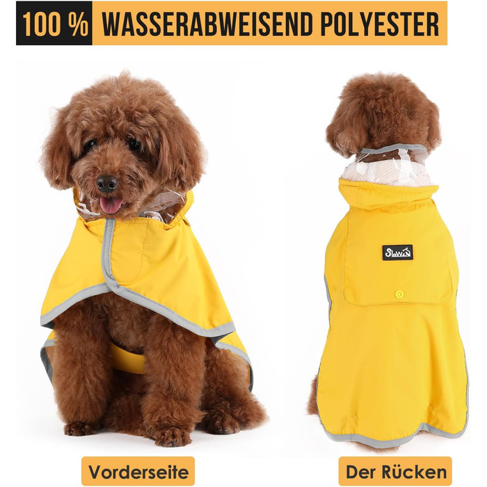 Водонепроникний дощовик для собак Eyein, жовтий, XS - теплий, з капюшоном та світловідбиваючими смугами