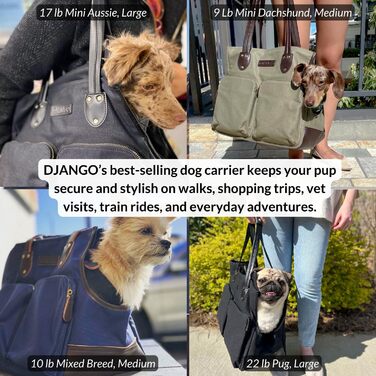 Сумка-переноска для собак DJANGO - велика, waxed canvas та шкіра, з кріпленням-поводком та кишенями на блискавці (marineblau)