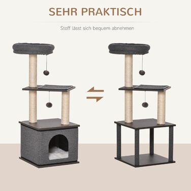 Дряпка-дерево для котів PawHut, ігровий комплекс з сизалю, темно-сірий, 40x40x104 см