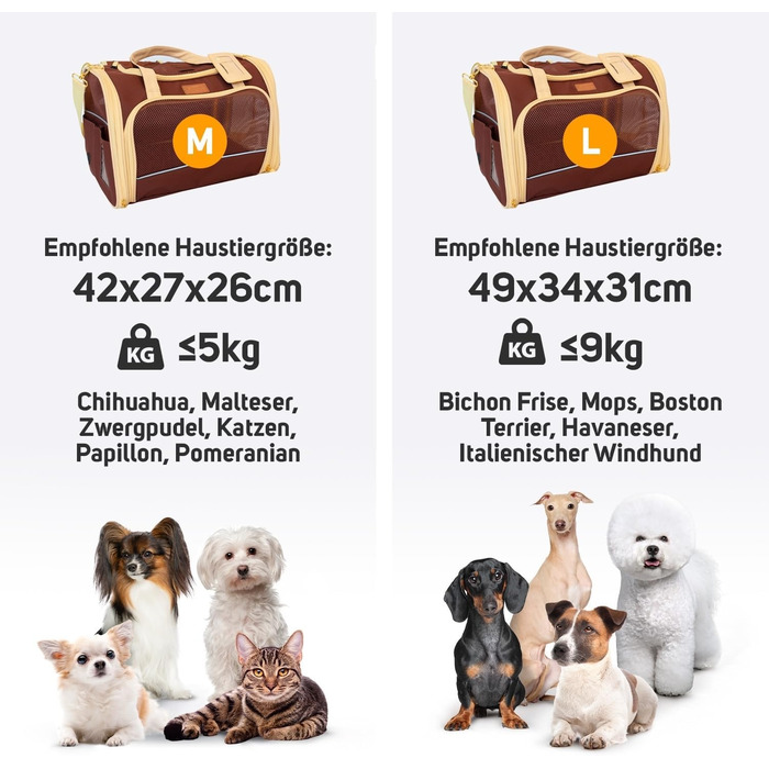 Транспортна сумка для котів і маленьких собак PETPROVED, розмір L, коричнева