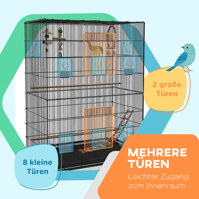 PawHut Клітка для птахів Вольєр з сідалами Bird Builder з полицею, колесами, знімний підлоговий піддон, вольєр з дверцятами, чорний | Аосом