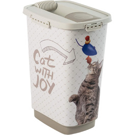 Контейнер для корму Rotho MyPet Cody 25 л з кришкою та дозатором, пластик BPA-free, антрацит/білий, з малюнком кота