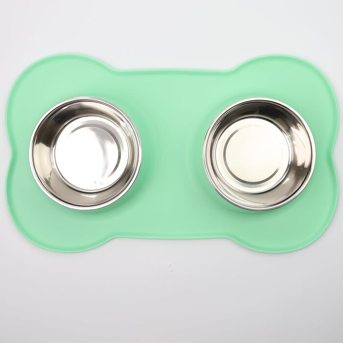 Набір мисок для тварин DIVCHI з силіконовим килимком, подвійний набір для котів, цуценят та маленьких собак (Vista Blue, M) Зелений M